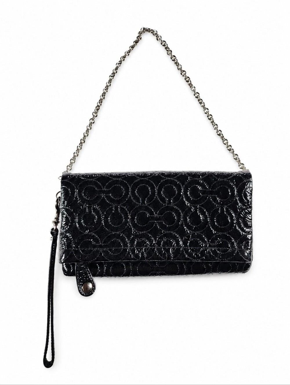 Coach Gramercy 42965 Black Patent Leather Embossed Wristlet Clutch
